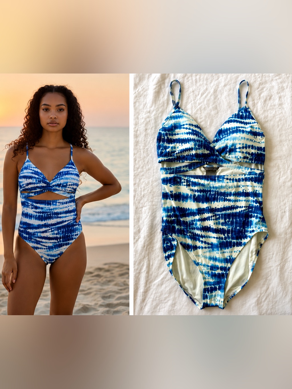 Vince Camuto Swim One Piece Swimsuit Size 14 Nwt Blue Tie Dye Cutout $108